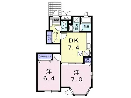 リン・フォート(2DK/1階)の間取り写真