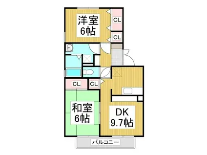 マリーライフ B棟(2DK/2階)の間取り写真