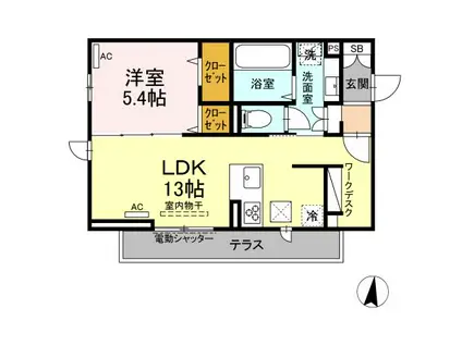 ヴィラ胡蝶(1LDK/1階)の間取り写真