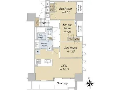 ローレルアイ大須(2SLDK/7階)の間取り写真