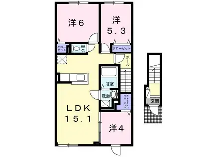 カナール ヴィレ D(3LDK/2階)の間取り写真
