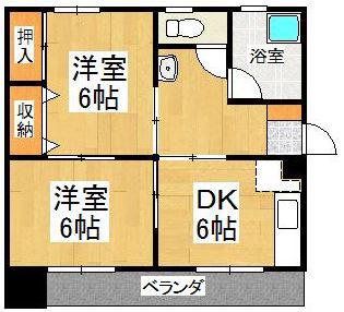 ガーベラマンション田主丸(2DK/4階)の間取り写真