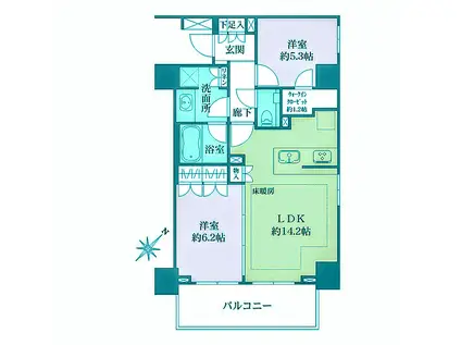 パークハウスアーバンス東五反田(2LDK/3階)の間取り写真
