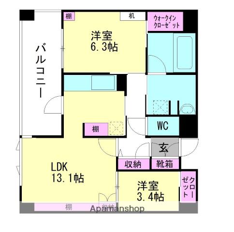 エンクレスト博多PREMIER(2LDK/14階)の間取り写真