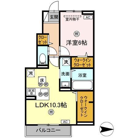エトワリア(1LDK/1階)の間取り写真