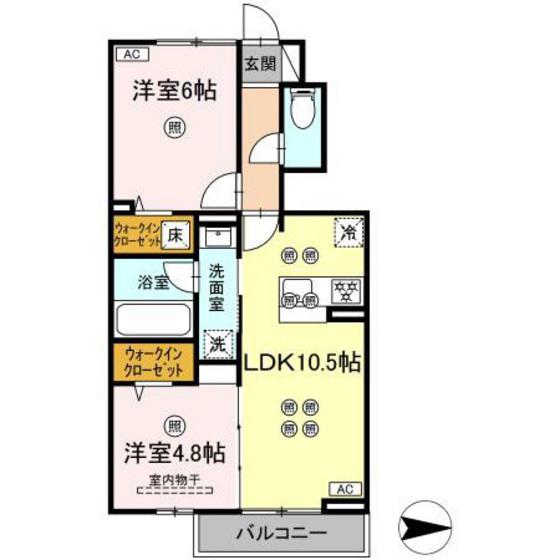 トリシア関(2LDK/1階)の間取り写真