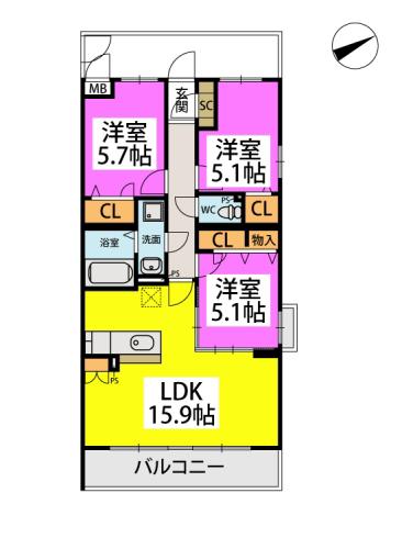 ステラガーデン(3LDK/2階)の間取り写真