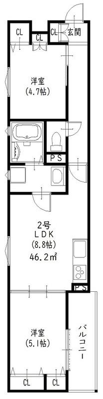 クリエオーレ下神田I(2LDK/2階)の間取り写真