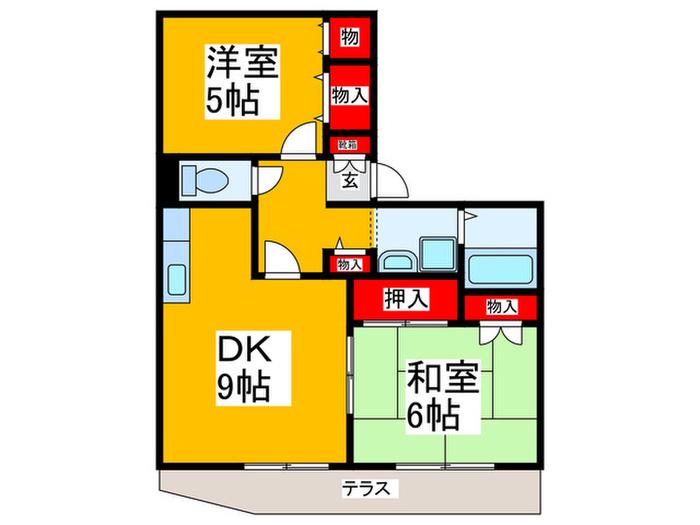 リヴェール北野田(2DK/1階)の間取り写真