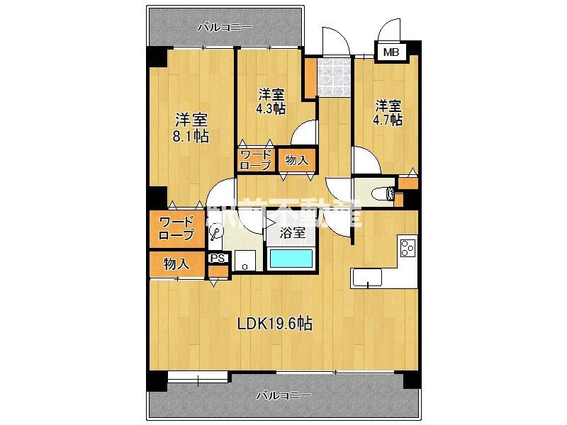 エスペランサ南城内(3LDK/7階)の間取り写真