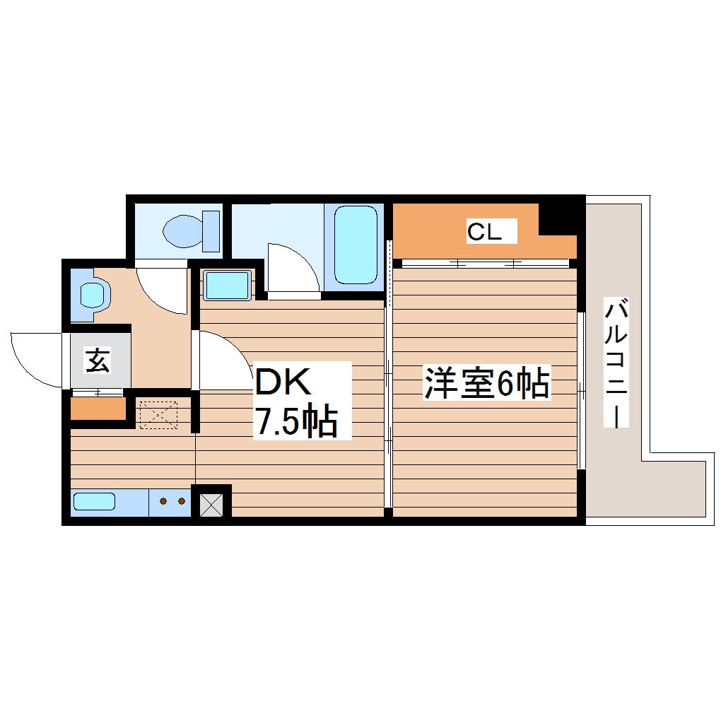 平和マンション北仙台(1DK/5階)の間取り写真