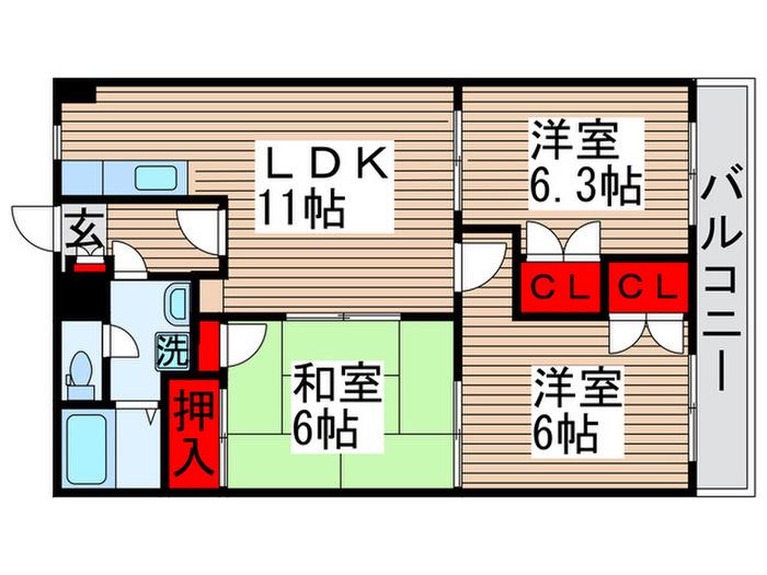 山善ビル(3LDK/5階)の間取り写真