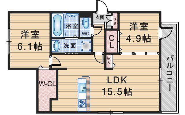 ルシェリア豊中(2LDK/3階)の間取り写真