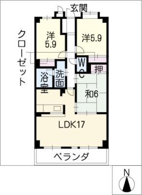 藤マンションII(3LDK/4階)の間取り写真