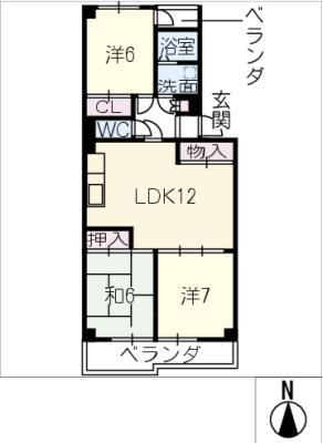 パピヨンカトー(3LDK/3階)の間取り写真