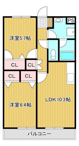サウスコート(2LDK/1階)の間取り写真