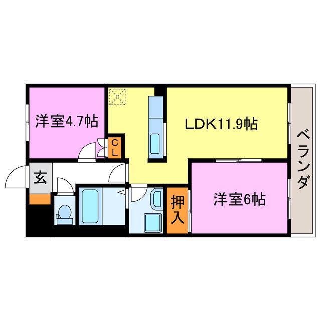 アメニティーハイツII(2LDK/1階)の間取り写真