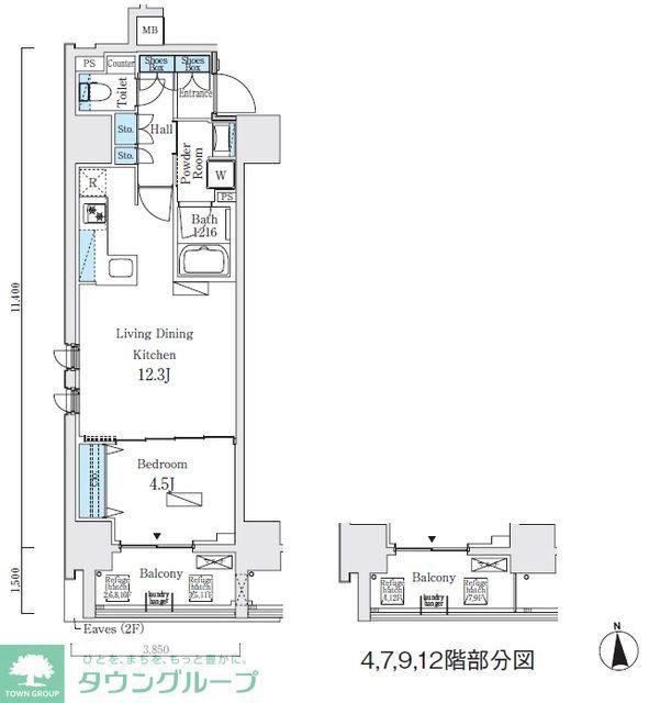 プライマル上野・稲荷町(1LDK/9階)の間取り写真