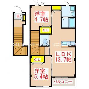 PLAGE(2LDK/2階)の間取り写真