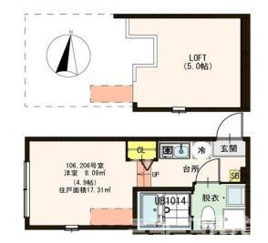 ハーモニーテラス青井III(1K/2階)の間取り写真