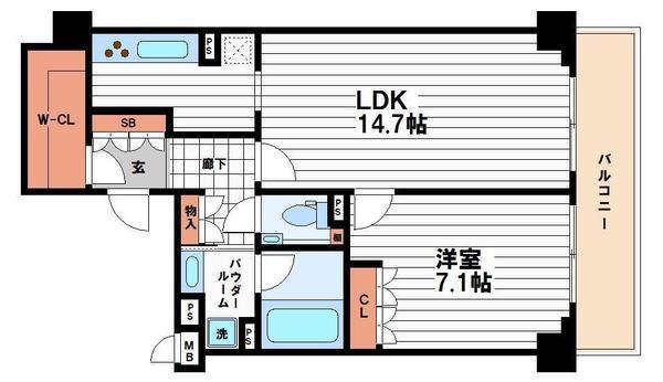 本町橋タワー(1LDK/16階)の間取り写真
