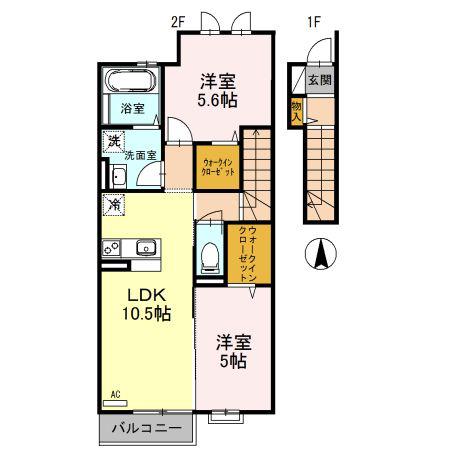 ノヴル ラフィーネ/エスト ラフィーネ エストラフィーネ(2LDK/2階)の間取り写真