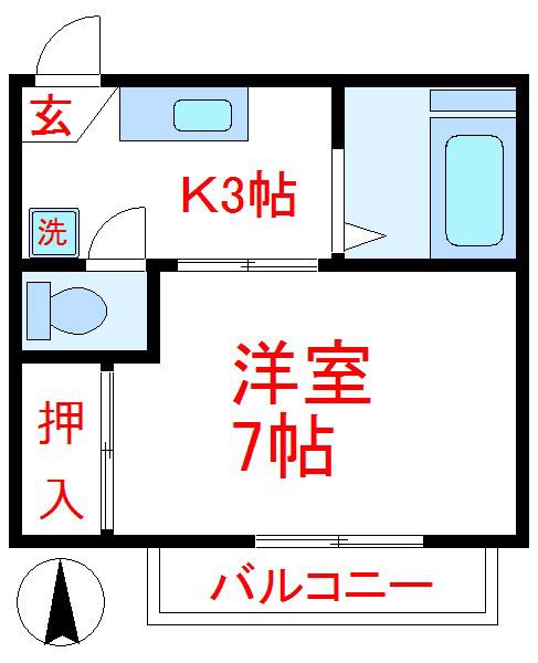 フラワーハイムA棟(1K/1階)の間取り写真