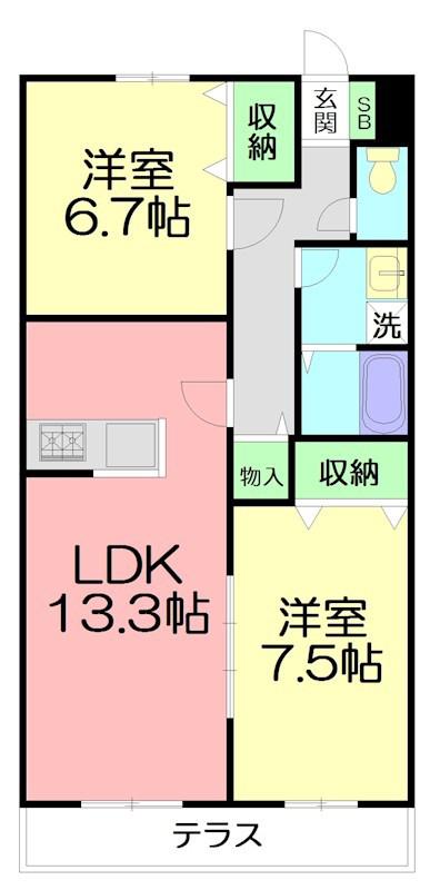 ペイサージュ(2LDK/1階)の間取り写真