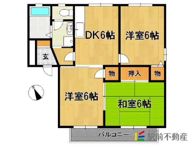 コマンセ21 A棟(3DK/2階)の間取り写真
