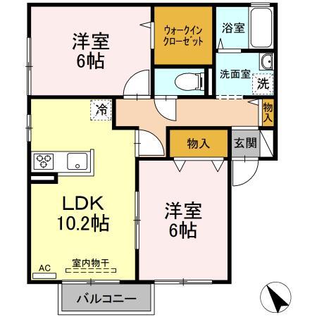 セジュール FK D棟(2LDK/2階)の間取り写真