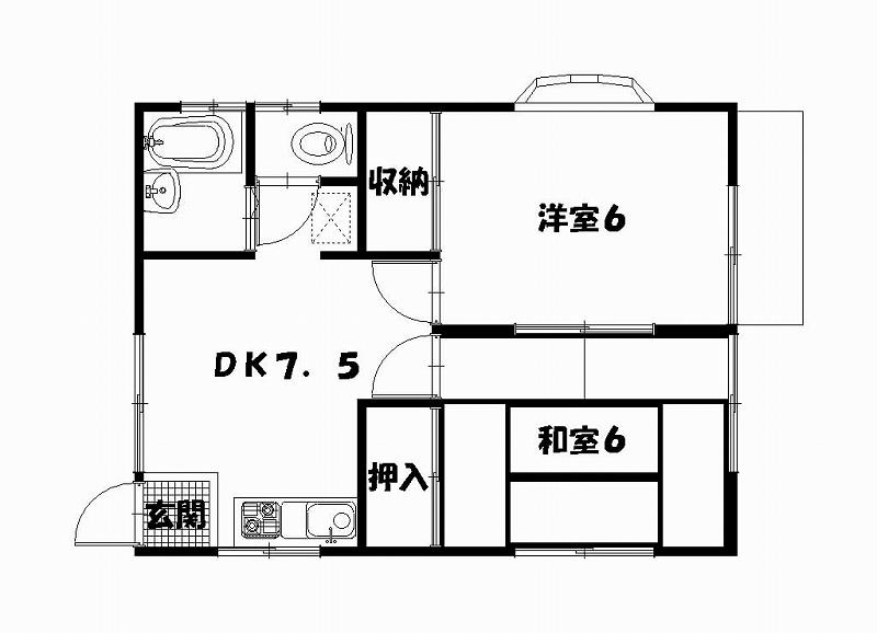 ハイム長瀬III(2DK/1階)の間取り写真