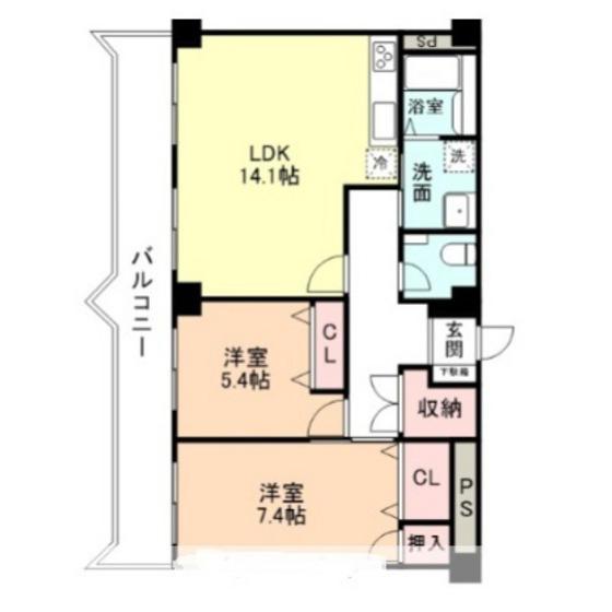 センチュリー山室(2LDK/4階)の間取り写真