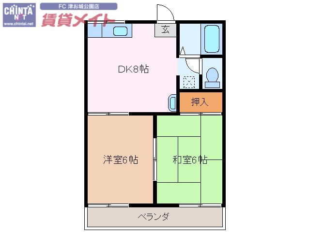 サニーライフ栗真三重大学前(2DK/2階)の間取り写真
