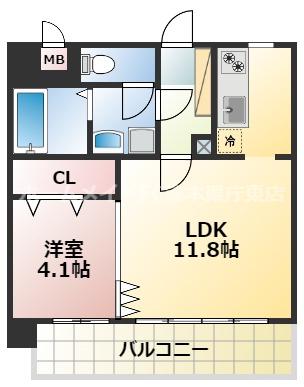 ホワイトステージ水前寺駅(1LDK/7階)の間取り写真