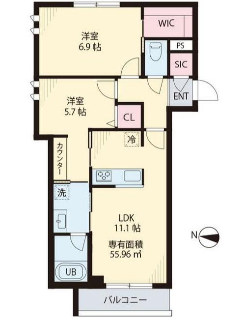 ブランシェ中野新橋(2LDK/2階)の間取り写真