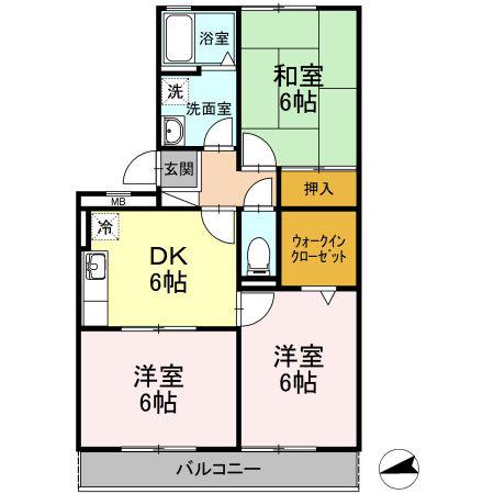 レジデンスKISE(3DK/2階)の間取り写真