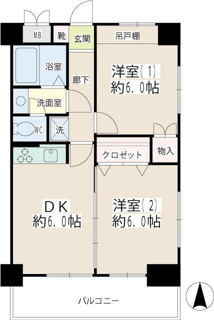 大口増田ビル(2DK/2階)の間取り写真