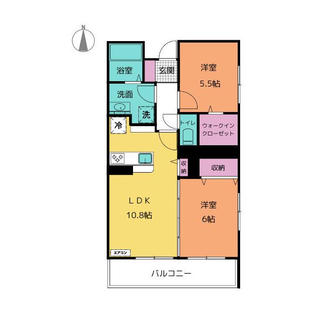 プラシード(2LDK/4階)の間取り写真