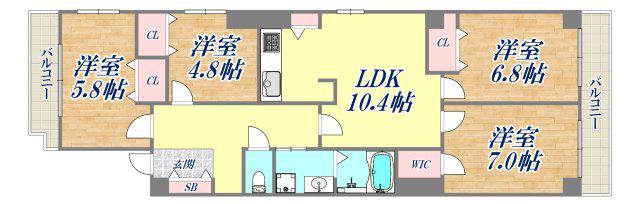親王塚マンション(4LDK/3階)の間取り写真