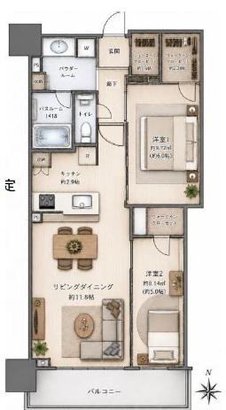 グランドシティタワー月島(2LDK/12階)の間取り写真