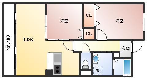 桜塚マンション(2LDK/3階)の間取り写真