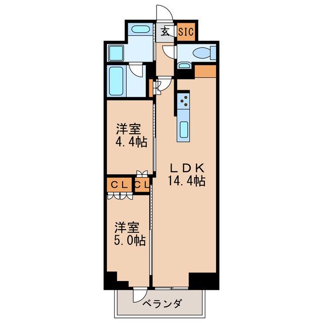 プラウド久屋大通(2LDK/3階)の間取り写真