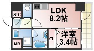リアライズ布施駅前(1LDK/8階)の間取り写真