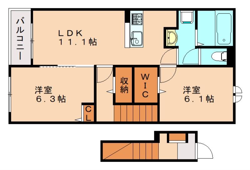 ウィスタリア I(2LDK/2階)の間取り写真