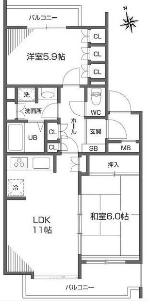 ウィステリア緑ヶ丘(2LDK/1階)の間取り写真