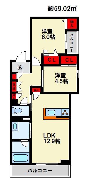 GREENAGE(2LDK/3階)の間取り写真