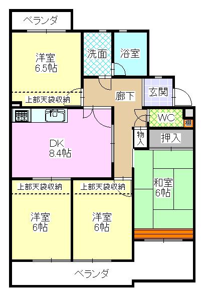 ユニーブル原パークIII(4DK/2階)の間取り写真