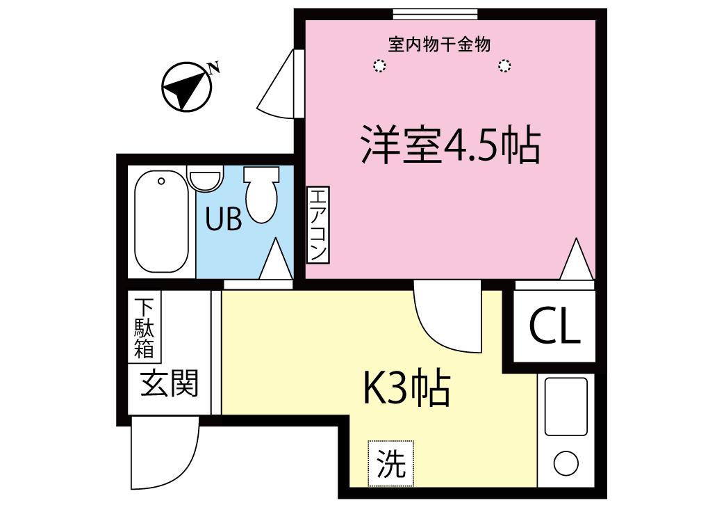 ミングルAP栗谷一番館(1K/1階)の間取り写真