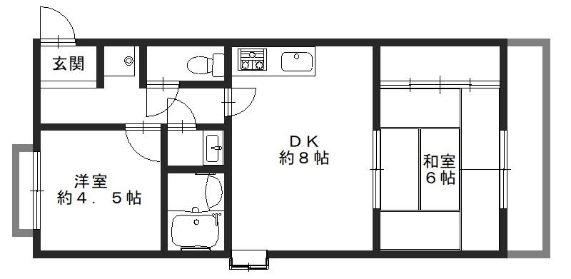 グランコート高台寺(2DK/2階)の間取り写真