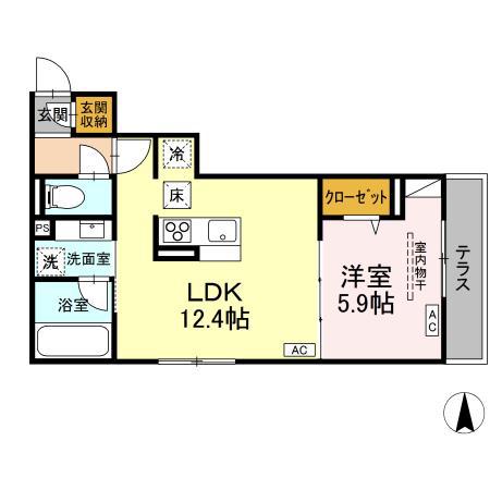 D-PRECIOUS深大寺東町(1LDK/1階)の間取り写真